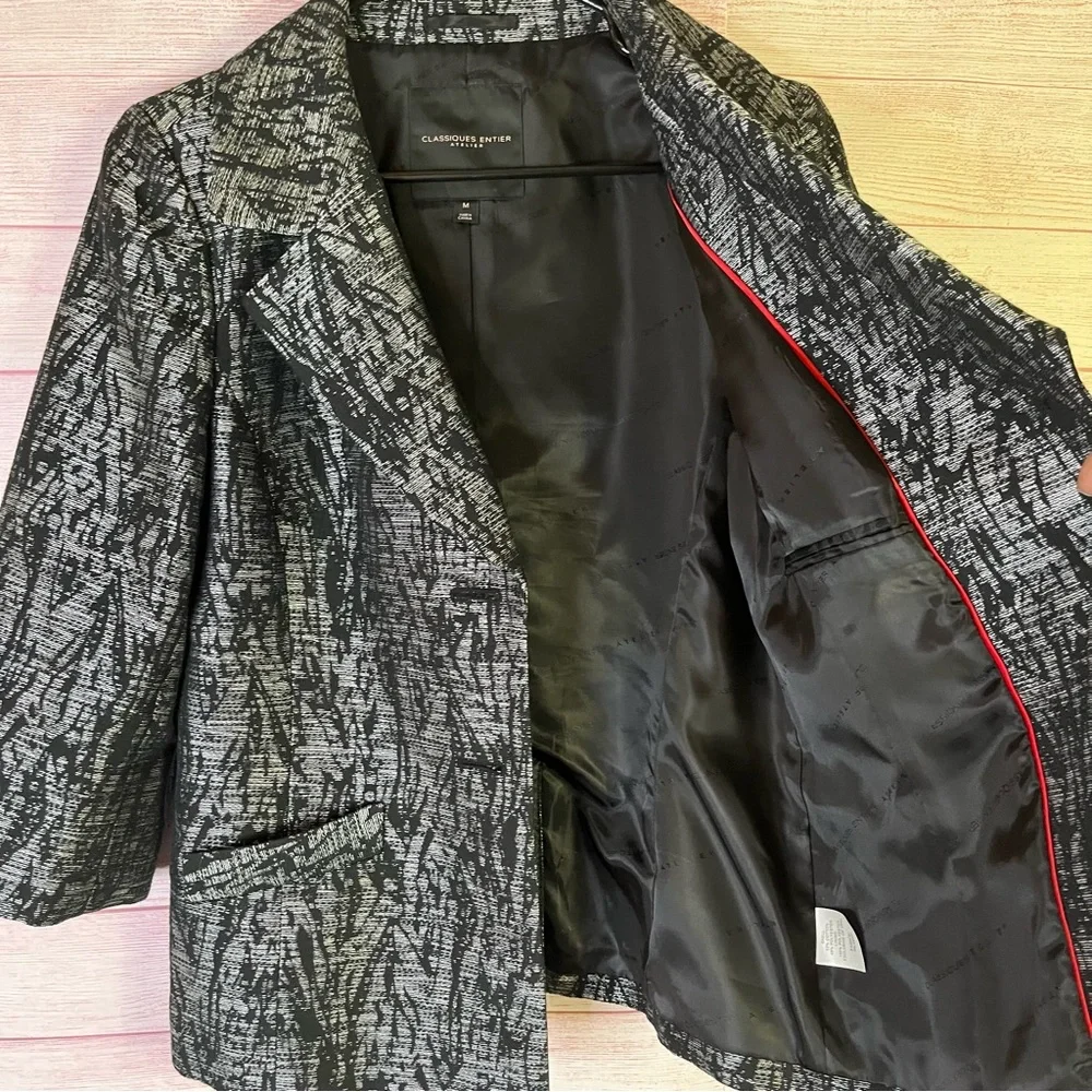 Classiques Entier Atelier Black Silver Collared 3/4‎ Sleeves Blazer Size Medium
